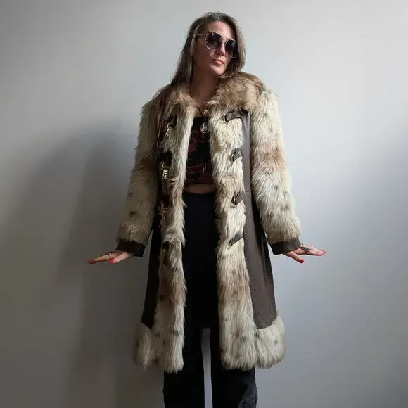 Vintage Afghan Penny Lane Fur Leather Suede Modern Furry Jacket Coat 70s 80s - Picture 10 of 13